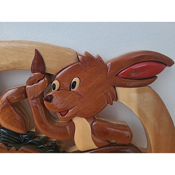 RARE Disney Winnie the Pooh, Eeyore, Rabbit Carved Wood Folk Wall Art - Picture 2 of 9